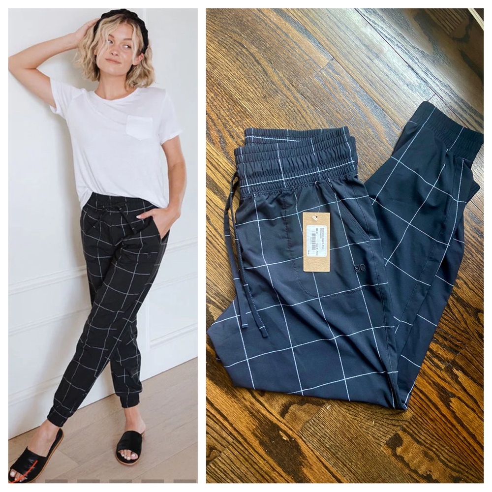 Albion Fit Destination Jogger Black Windowpane NWT